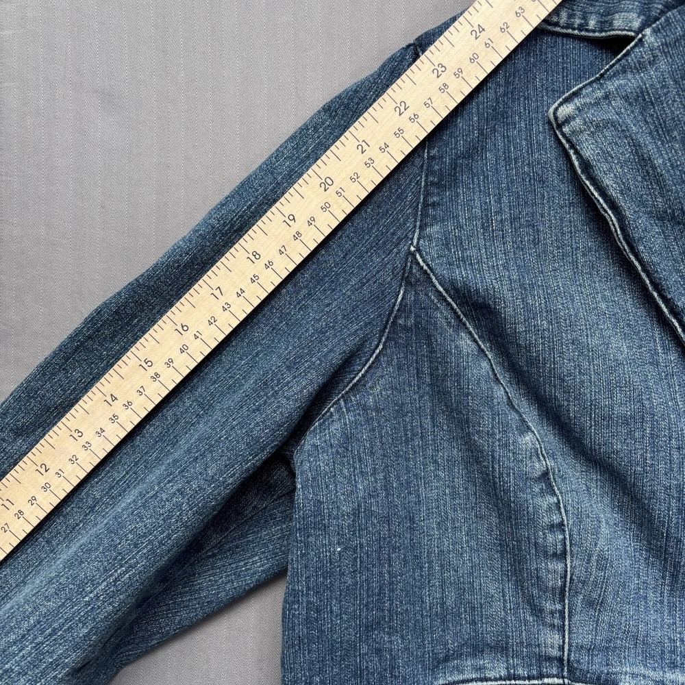 a.n.a Denim Blazer Jacket 1X Medium Wash Blue Button Front Cropped Y2K - Picture 10 of 14